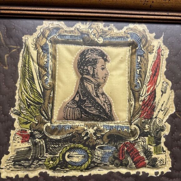 Framed Trapunto Embroidery: William Henry Allen War of 1812 Naval Commandant - Picture 6 of 8